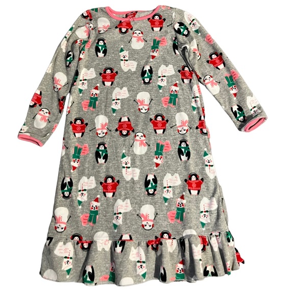 Carter’s Fleece Penguin Snowman Novelty Print Flame Resistant Girls Nightgown - Picture 1 of 7